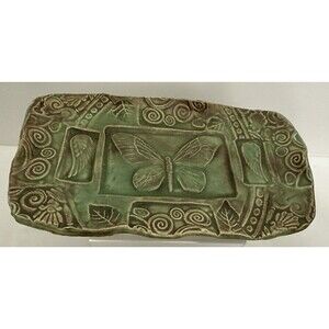 Island Girl Pottery Pressed Art Pottery Trinket Dish Plate Butterfly Green Signe